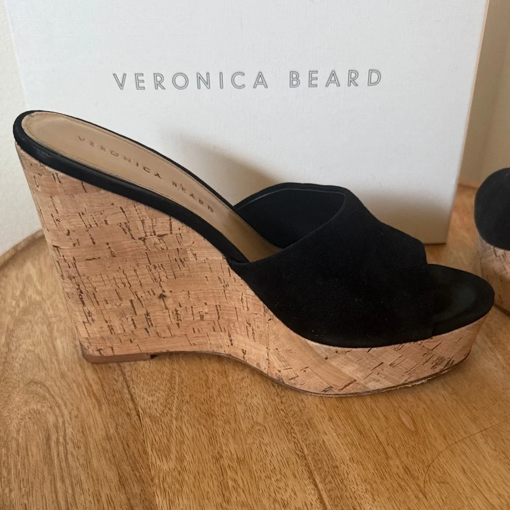 Veronica Beard Black Suede Platform Cork wedges - Picture 7 of 9